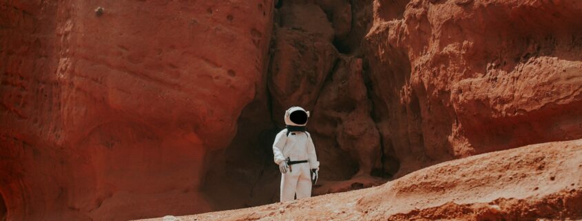 Future astronaut vet standing on the surface of Mars.